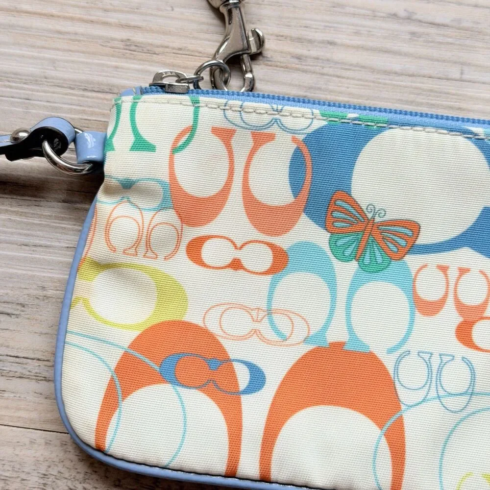 Vintage Coach Optic Butterfly Signature Wristlet Blue Multicolor Y2K Monogram